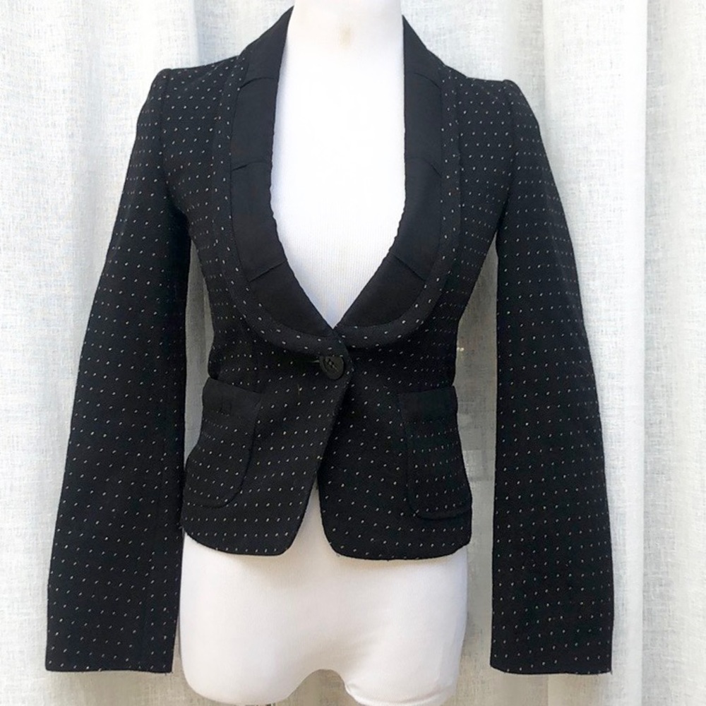 Nice Claup black white dot single button deep v neck wool blazer